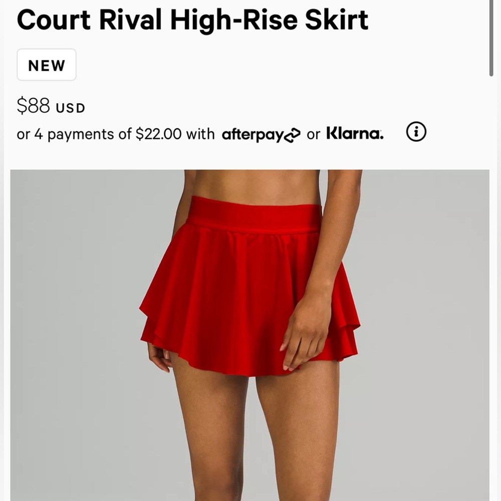-SOLD OUT-DARK RED LULULEMON COURT RIVAL SKIRT SIZE 4